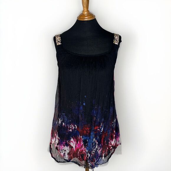 Free People RARE Womens XS MixedMedia Sheer Keyhole Back Tank Top Witchcore READ - Picture 2 of 12